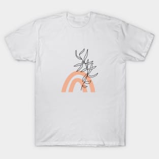 Trendy abstract linear branch with boho shapes. Continuous line print. Minimalist concept. T-Shirt